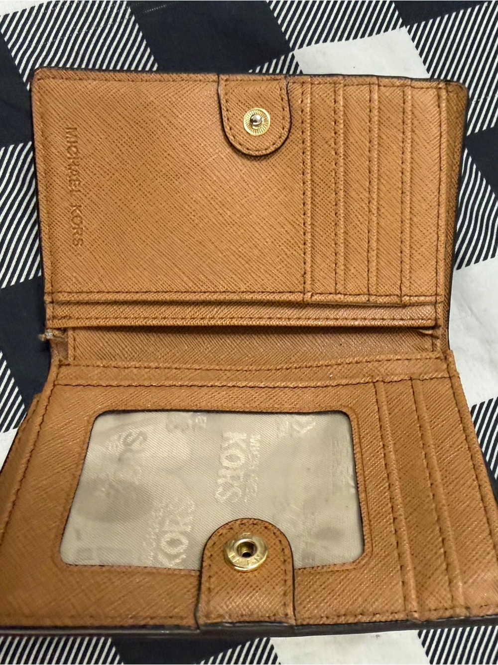 Michael Kors Cognac Pebbled Leather Zip Wallet with Gold Plaque - Picture 5 of 10